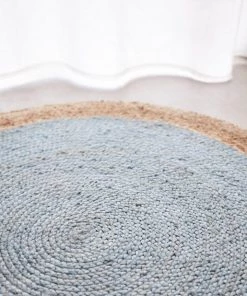 Miss Amara Júzcar Blue Hand-Braided Round Jute Rug