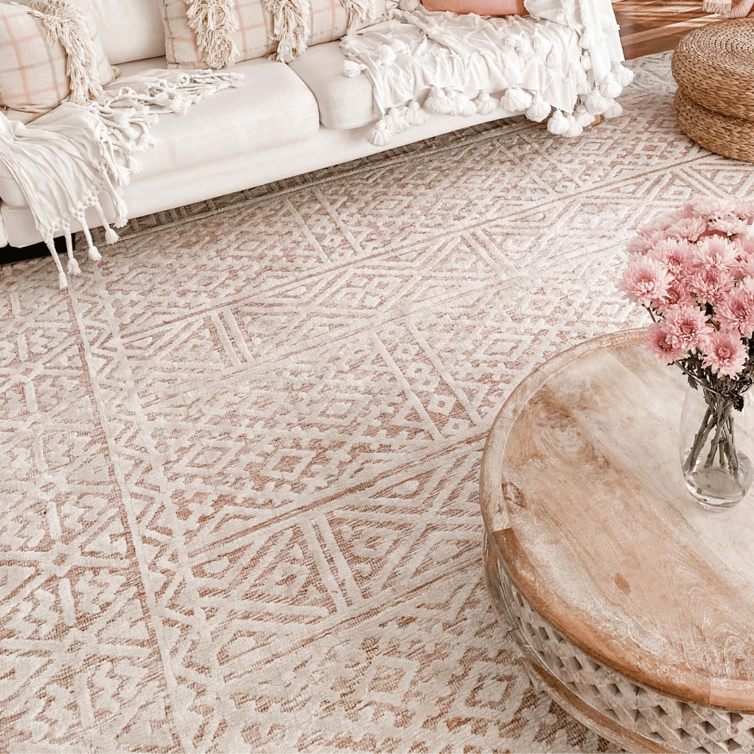 Miss Amara Bobbie Peach And Ivory Textured Tribal Rug All Rugs