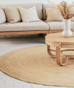 Miss Amara Sete Bleached Hand-Braided Round Jute Rug All Rugs