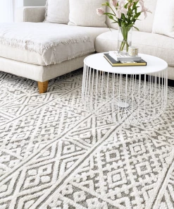 Miss Amara Tatiana Ivory And Grey Textured Tribal Rug