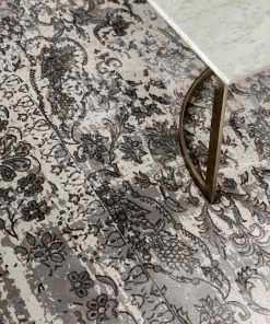 Miss Amara All Rugs Aaerin Charcoal Grey And Ivory Traditional Distressed Rug