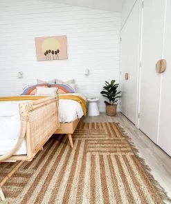 Miss Amara Abbie Natural And Bleached Striped Geometric Jute Rug All Rugs