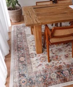 Miss Amara Addison Cream And Purple Multi-Colour Distressed Rug All Rugs