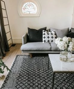 Miss Amara Adisa Scandi Diamond Pattern Charcoal Flatweave Rug All Rugs