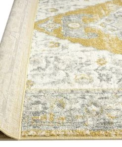 Miss Amara Alcina Yellow And Grey Traditional Medallion Runner Rug All Rugs