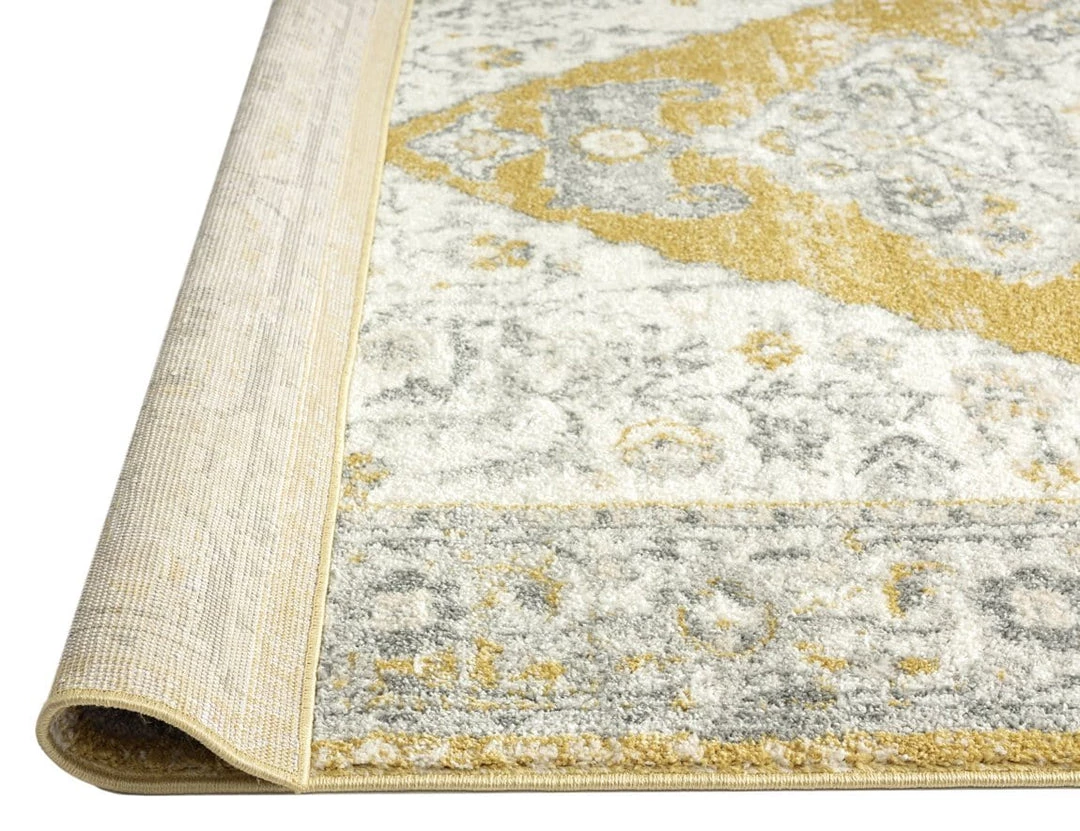Miss Amara Alcina Yellow And Grey Traditional Medallion Runner Rug All Rugs
