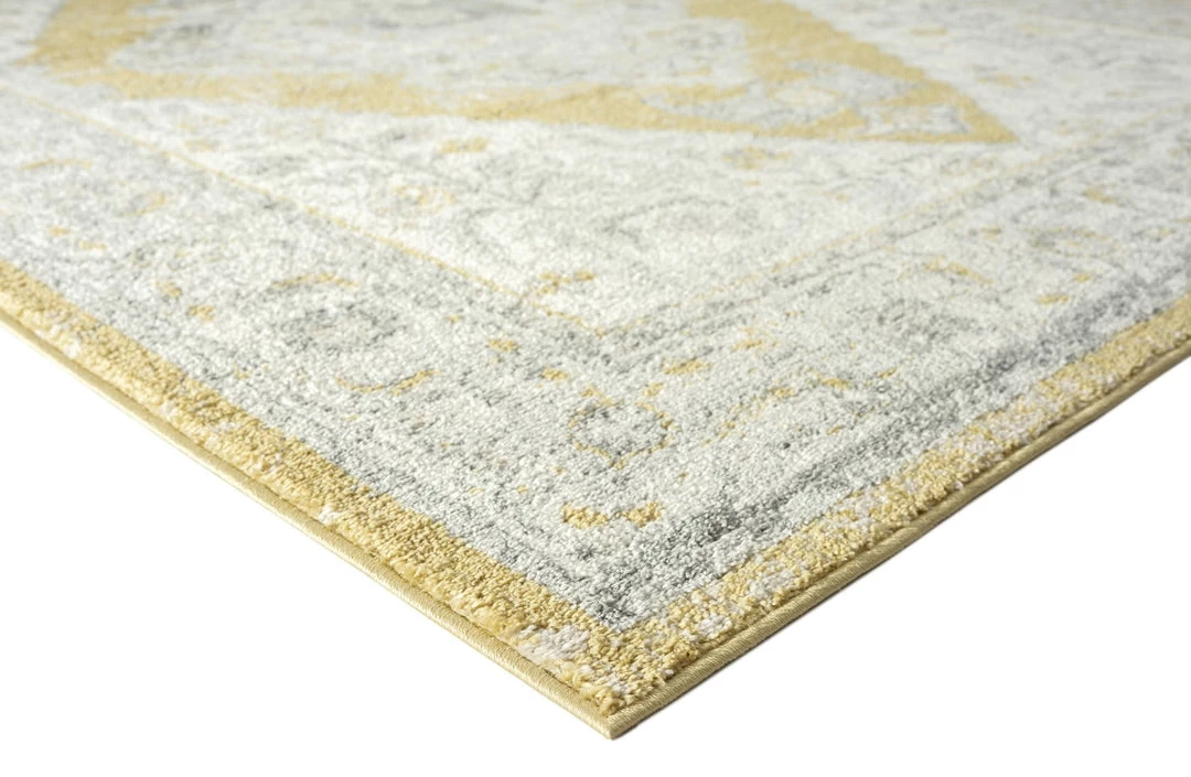 Miss Amara Alcina Yellow And Grey Traditional Medallion Runner Rug All Rugs