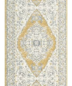 Miss Amara Alcina Yellow And Grey Traditional Medallion Runner Rug All Rugs