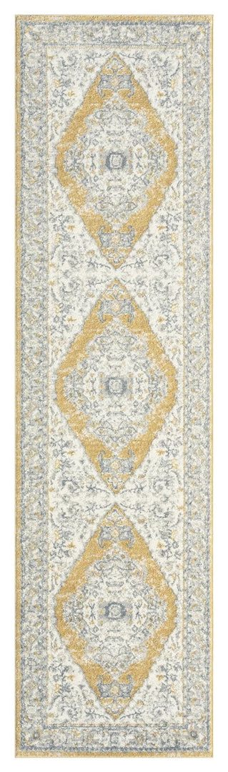 Miss Amara Alcina Yellow And Grey Traditional Medallion Runner Rug All Rugs