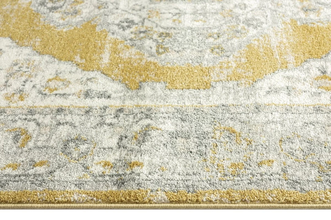 Miss Amara Alcina Yellow And Grey Traditional Medallion Runner Rug All Rugs