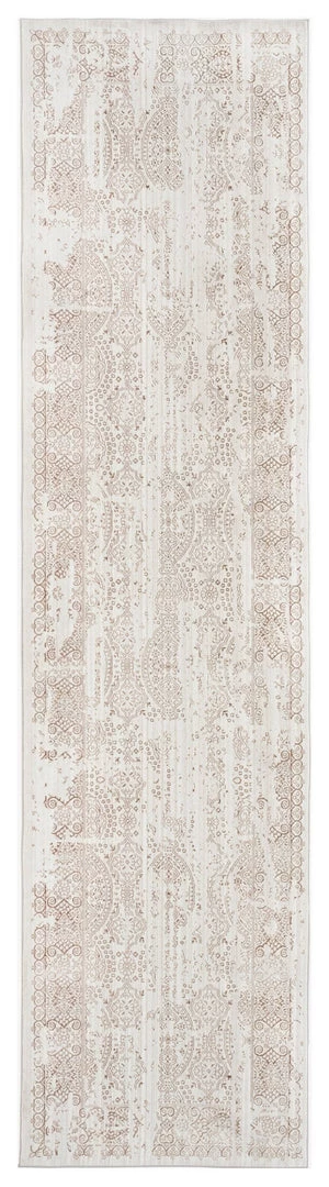 Miss Amara Amelia Cream Brown And Silver Traditional Floral Runner Rug