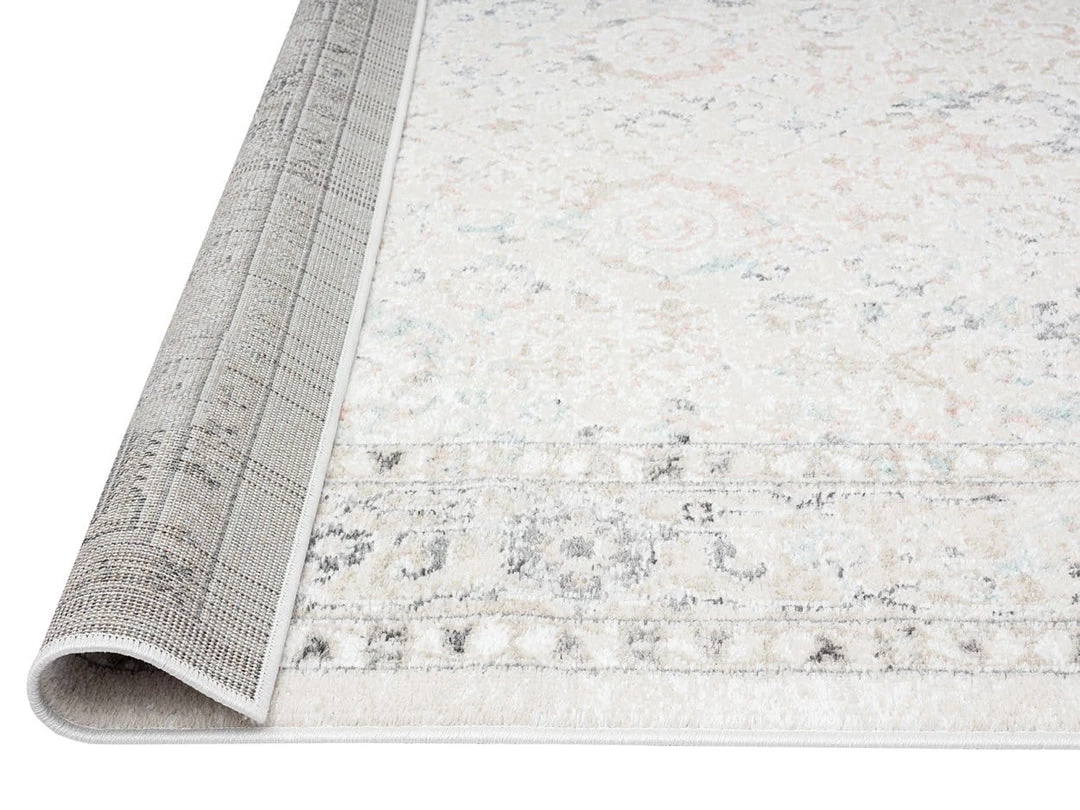 Miss Amara Anine Cream And Grey Multi-Colour Traditional Floral Runner Rug
