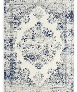 Miss Amara Ansa Navy Blue And Ivory Traditional Medallion Rug All Rugs