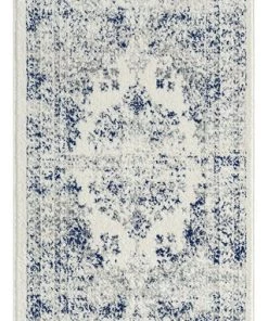 Miss Amara Ansa Navy Blue And Ivory Traditional Medallion Runner Rug