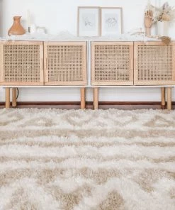 Miss Amara Arabella Ivory And Sand Beige Tribal Shag Rug All Rugs