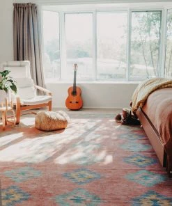 Miss Amara All Rugs Ariel Peach And Blue Multi-Colour Diamond Tribal Rug