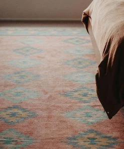 Miss Amara All Rugs Ariel Peach And Blue Multi-Colour Diamond Tribal Rug