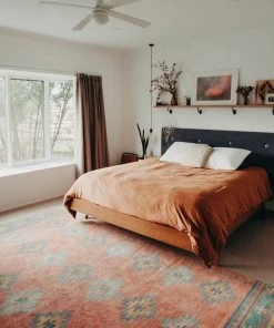 Miss Amara All Rugs Ariel Peach And Blue Multi-Colour Diamond Tribal Rug