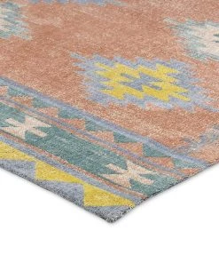 Miss Amara All Rugs Ariel Peach And Blue Multi-Colour Diamond Tribal Rug