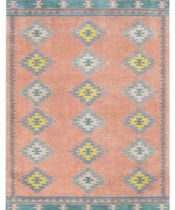 Miss Amara All Rugs Ariel Peach And Blue Multi-Colour Diamond Tribal Rug