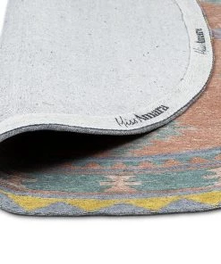 Miss Amara All Rugs Ariel Peach And Blue Multi-Colour Diamond Tribal Round Rug