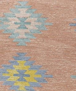 Miss Amara All Rugs Ariel Peach And Blue Multi-Colour Diamond Tribal Round Rug