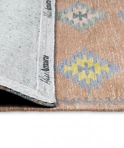 Miss Amara Ariel Peach And Blue Multi-Colour Diamond Tribal Runner Rug