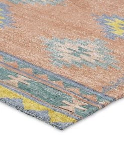 Miss Amara Ariel Peach And Blue Multi-Colour Diamond Tribal Runner Rug