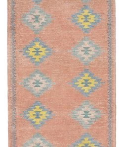 Miss Amara Ariel Peach And Blue Multi-Colour Diamond Tribal Runner Rug