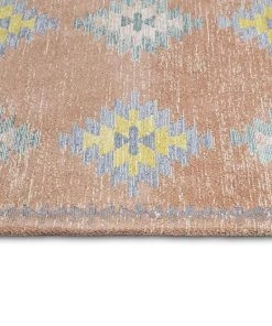 Miss Amara Ariel Peach And Blue Multi-Colour Diamond Tribal Runner Rug