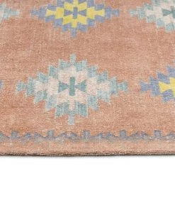 Miss Amara All Rugs Ariel Peach And Blue Multi-Colour Diamond Tribal Rug