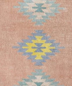 Miss Amara All Rugs Ariel Peach And Blue Multi-Colour Diamond Tribal Rug