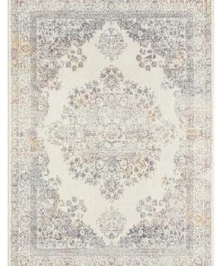 Miss Amara All Rugs Aysha Pink Yellow And Grey Traditional Medallion Rug