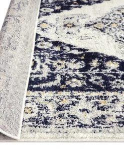 Miss Amara Basia Navy Blue And Yellow Traditional Medallion Rug All Rugs