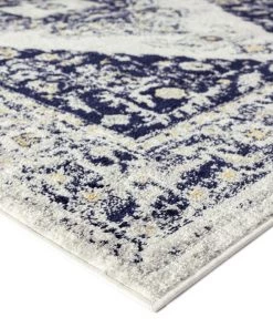 Miss Amara Basia Navy Blue And Yellow Traditional Medallion Rug All Rugs