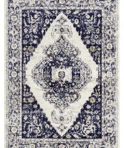Miss Amara Basia Navy Blue And Yellow Traditional Medallion Rug All Rugs