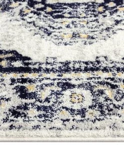 Miss Amara Basia Navy Blue And Yellow Traditional Medallion Rug All Rugs
