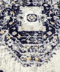 Miss Amara Basia Navy Blue And Yellow Traditional Medallion Rug All Rugs