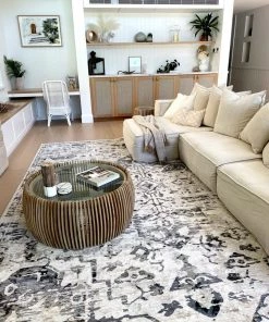 Miss Amara Bella Grey Ivory And Charcoal Traditional Distressed Rug