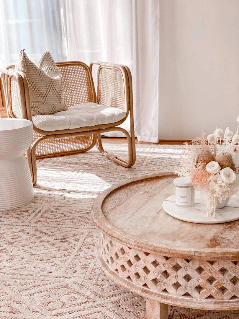 Miss Amara Bobbie Peach And Ivory Textured Tribal Rug All Rugs