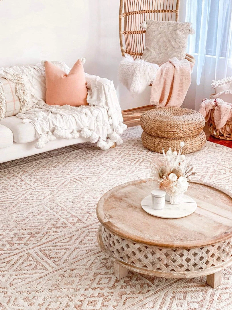 Miss Amara Bobbie Peach And Ivory Textured Tribal Rug All Rugs