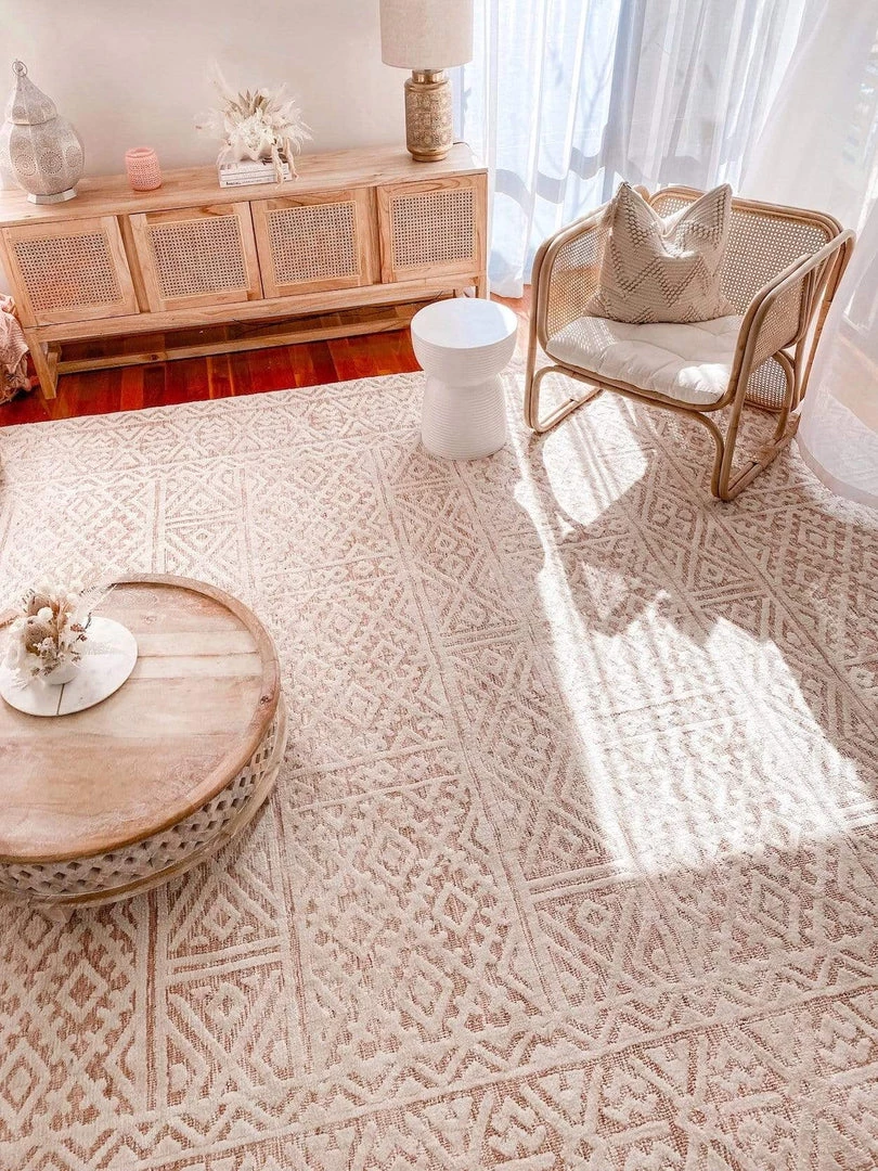 Miss Amara Bobbie Peach And Ivory Textured Tribal Rug All Rugs