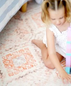 Miss Amara Caitlin Orange And Peach Tribal Pattern Washable Rug