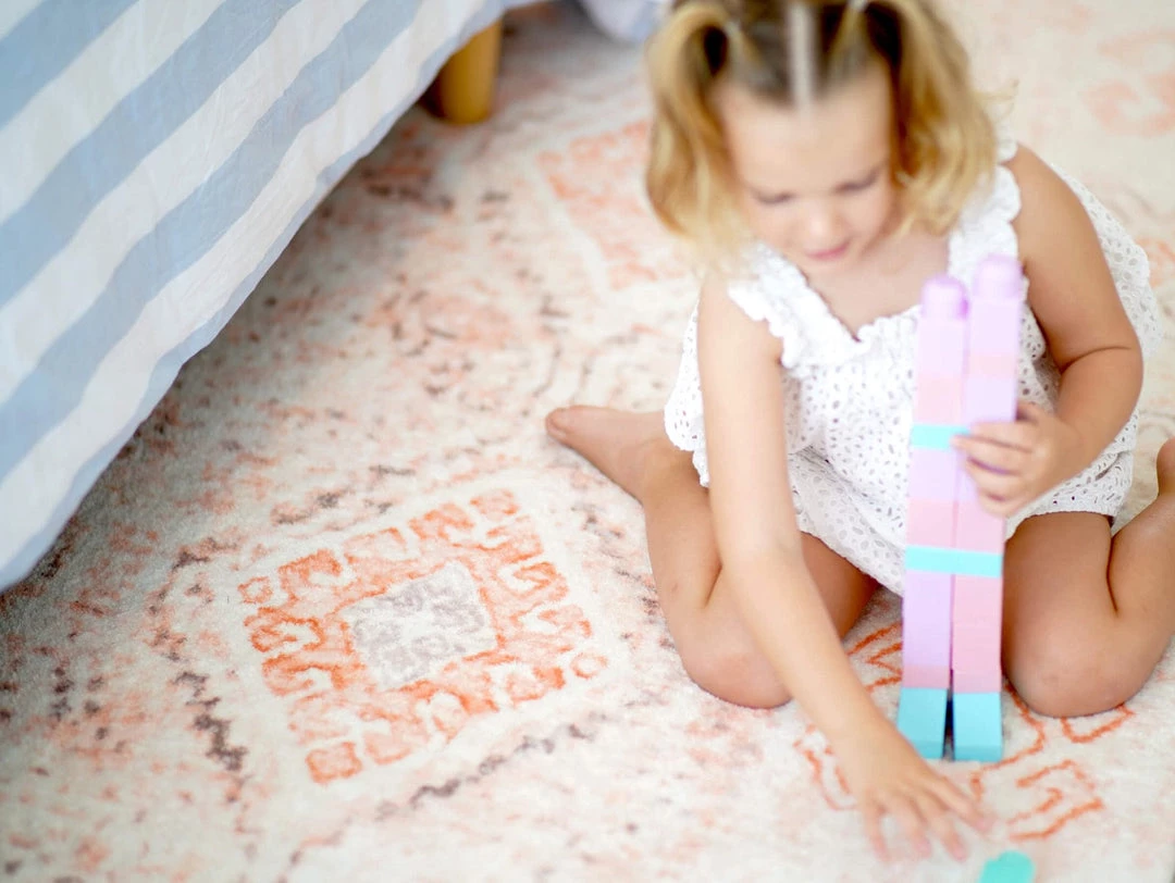 Miss Amara Caitlin Orange And Peach Tribal Pattern Washable Rug