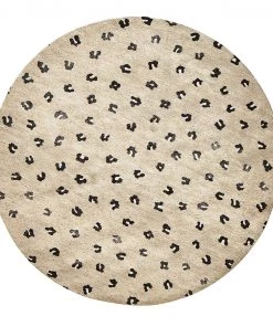 Miss Amara Candice Beige Round Leopard Animal Print Rug