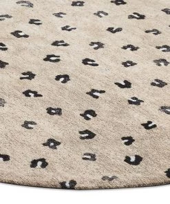 Miss Amara Candice Beige Round Leopard Animal Print Rug