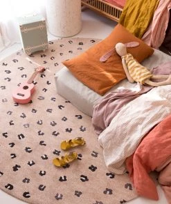 Miss Amara Candice Beige Round Leopard Animal Print Rug