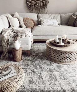 Miss Amara Cara Cream And Grey Transitional Medallion Rug