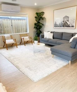 Miss Amara Cecilia Grey And Ivory Distressed Floral Rug