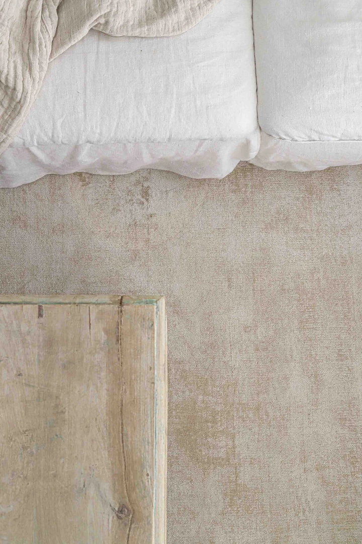 Miss Amara Claude Beige And Ivory Distressed Viscose Rug